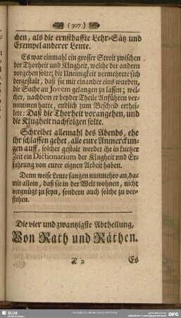 Die vier und zwantzigste Abtheilung. Von Rath und Räthen