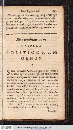 Hine proximum dicere TRIPLEX POLITICORUM GENUS.