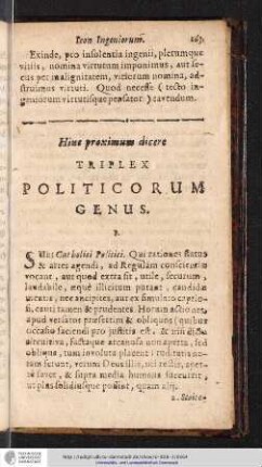 Hine proximum dicere TRIPLEX POLITICORUM GENUS.