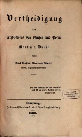 Vertheidigung des Erzbischofes von Gnesen und Posen, Martin Dunin