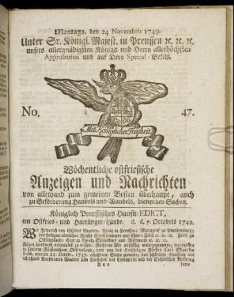 No. 47. Montags, den 24 Novembris 1749.