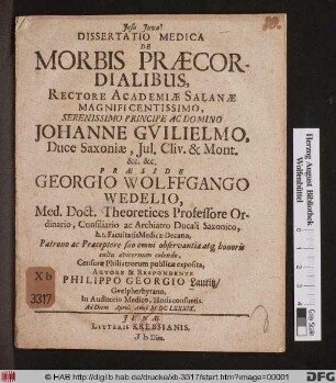 Dissertatio Medica De Morbis Praecordialibus