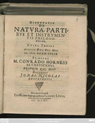 Disputatio De Natura, Partibus Et Instrumentis Philosophiae