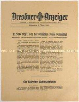 Nachrichtenblatt "Dresdner Anzeiger" mit Meldungen des Oberkommandos der Wehrmacht und des italienischen Oberkommandos u.a. zur Schlacht um Stalingrad