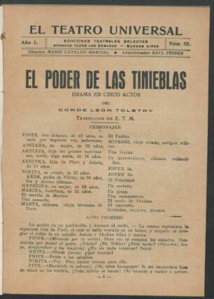 1921003300: El poder de las tinieblas : drama en 5 actos