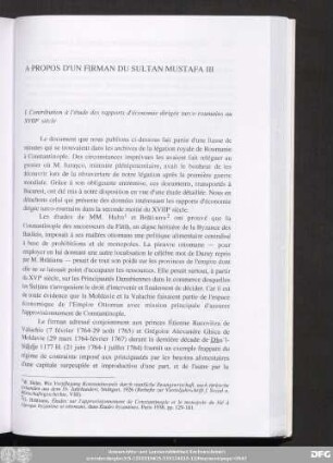 A Propos D'Un Firman Du Sultan Mustafa III