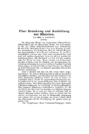 Über Erziehung und Ausbildung der Mädchen : (Schluß)