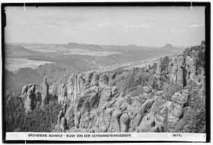 Blick von der Schrammsteinaussicht. Sächsische Schweiz