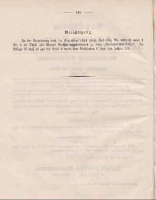 30. Berichtigung zur Verordnung vom 10. September 1914, S. 75 der Gesetzsammlung
