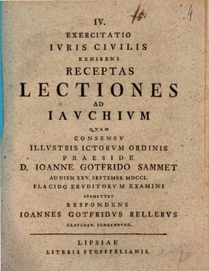 IV. Exercitatio iuris civilis exhibens receptas lectiones ad Iauchium