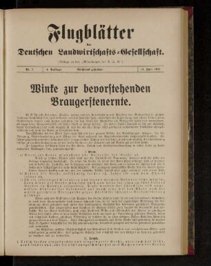 Flugblätter der Deutschen Landwirtschafts-Gesellschaft. Nr. 7.