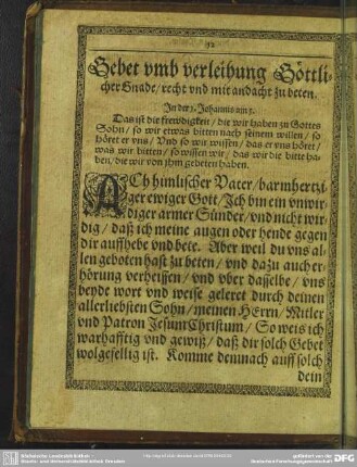 Gebet umb verleihung Göttlicher Gnade, recht und mit andacht zu beten