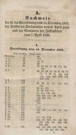 A. Nachweis der §§. der Verordnung vom 14. December 1833 ...