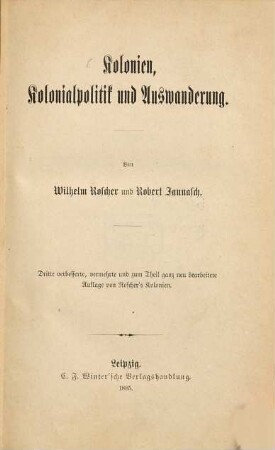 Kolonien, Kolonialpolitik und Auswanderung