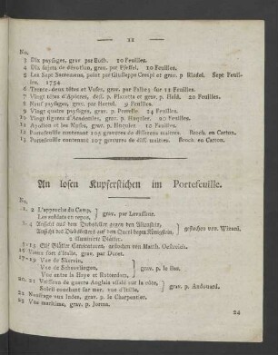 An losen Kupferstichen im Portefeuille.
