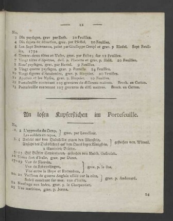 An losen Kupferstichen im Portefeuille.