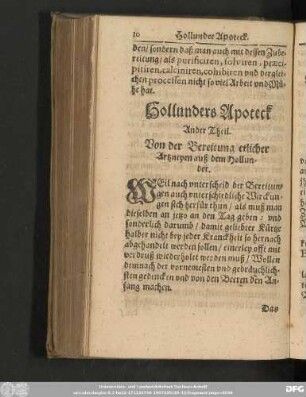 Hollunders Apoteck Ander Theil. Von der Bereitung etlicher Artzneyen auß dem Hollunder.