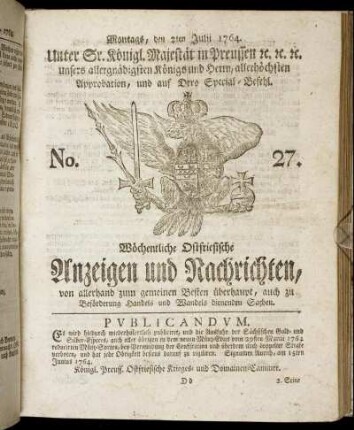 No. 27. Montags, den 2ten Julii 1764.