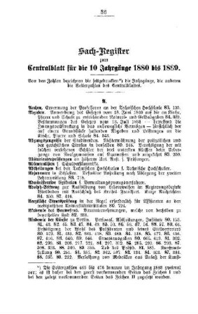 Sach-Register zum Centralblatt für die 10 Jahrgänge 1880 bis 1889