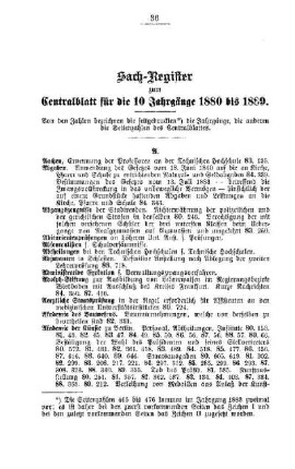 Sach-Register zum Centralblatt für die 10 Jahrgänge 1880 bis 1889
