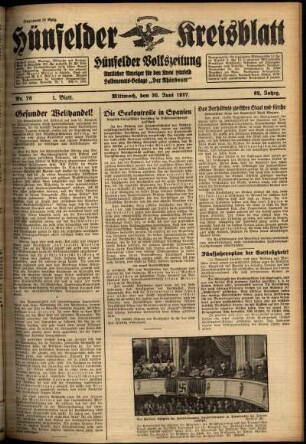 Erste Ausgabe vom Mittwoch, den 30. Juni 1937.