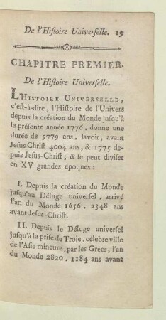 Chapitre premier. De l'Histoire Universelle