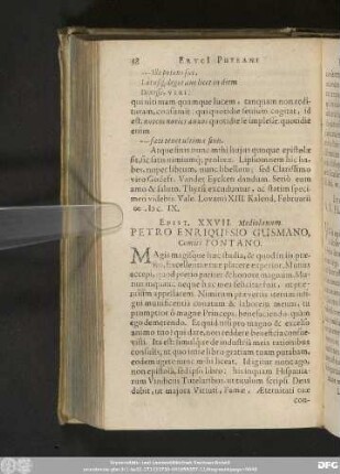 Epist. XXVII. Mediolanum. Petro Enriquesio Gusmano, Comiti Fontano.
