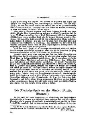 Die Versuchsschule an der Stader Straße, Bremen : [Beilage Die Versuchsschule]