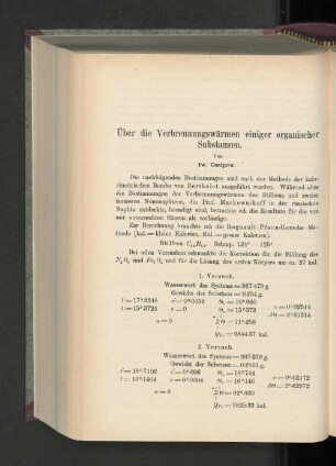 Über die Verbrennungswärmen einiger organischer Substanzen.