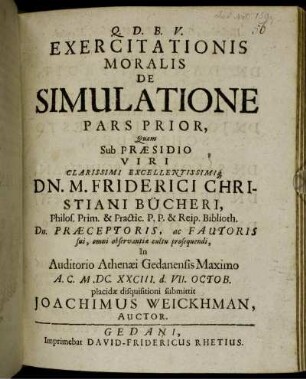 Ps. Prior: Exercitationis Moralis De Simulatione Pars .... Ps. Prior