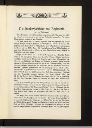 Die Hundertjahrfeier des Regiments