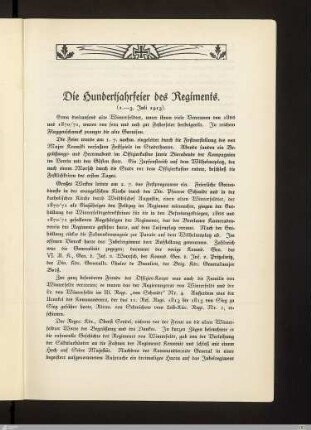 Die Hundertjahrfeier des Regiments