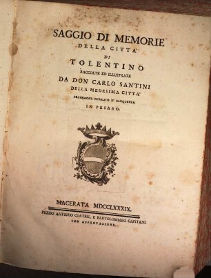 Saggio de memorie della città di Tolentino