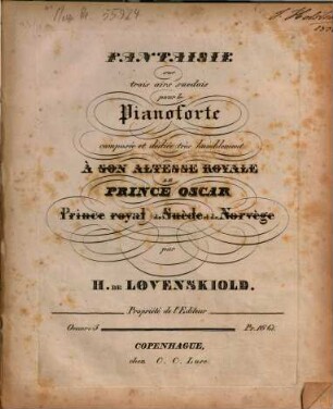 Fantaisie sur trois airs suedois : pour le pianoforte ; oeuv. 5