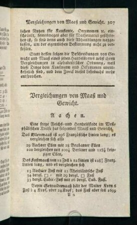307-419, Vergleichungen von Maaß und Gewicht