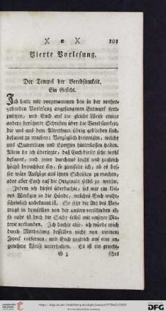 Vierte Vorlesung: Der Tempel der Beredsamkeit. Ein Gedicht.
