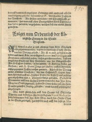 Folget nun Ordentlich der Königliche Einzug in die Stadt Breßlaw.