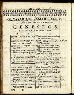 Glossarium Samaritanum, In Quatuor Priorum Capitum Geneseos Vocabula, Harmonicum.
