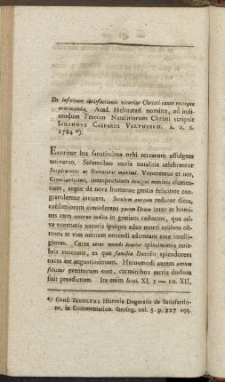 [VIII. D. Ioh. Casp. Velthusen de infinitate satisfactionis vicariae Christi caute recteque aestimanda.]