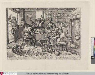 [Arme Affen an einem Tisch sitzend und Gemüse essend; The poor kitchen]