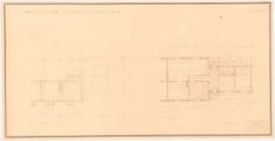Gartenanlage Bereitschaftssiedlung Hydrierwerk, Brüx: Siedlungshaus Doppeltyp 4: Grundriss Erdgeschoss, Kellergeschoss 1:50