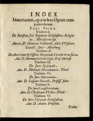Index Materiarum, quae in hoc Opere comprehenduntur.