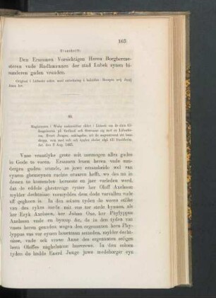 80. [Rådet i Visby till rådet i Lübeck om tilldragelserna på Goland och ett skepp som på väg till Stockholm blifvit qvarhållet, dat. d. 2 Aug. 1465.]