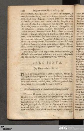 Pars Sexta. De Memoria artificiali.