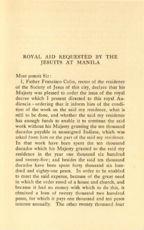 Royal aid requested by the Jesuits at Manila
