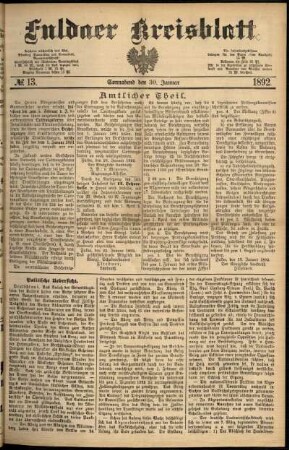 Erste Ausgabe vom Samstag, den 30. Januar 1892.
