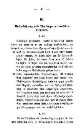 III. Unterstützung und Versorgung invaliden Gesindes