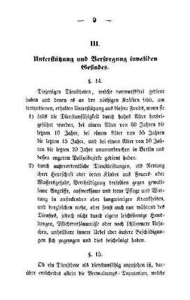 III. Unterstützung und Versorgung invaliden Gesindes
