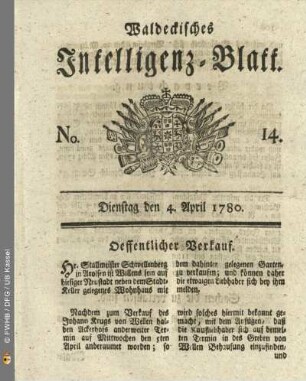No. 14, Dienstag den 4. April 1780