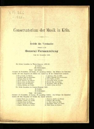 Jahresbericht des Conservatoriums der Musik in Köln / 1880